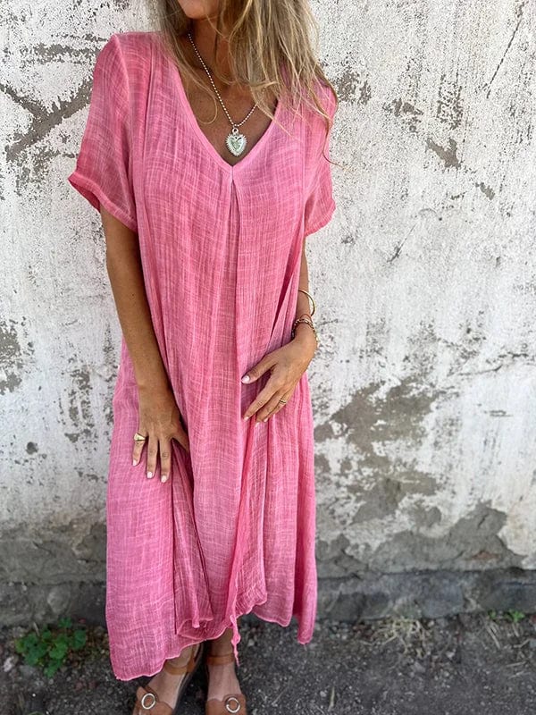 Robe midi Elva à col V en Bleu | Confort luxueux et élégance intemporelle tra