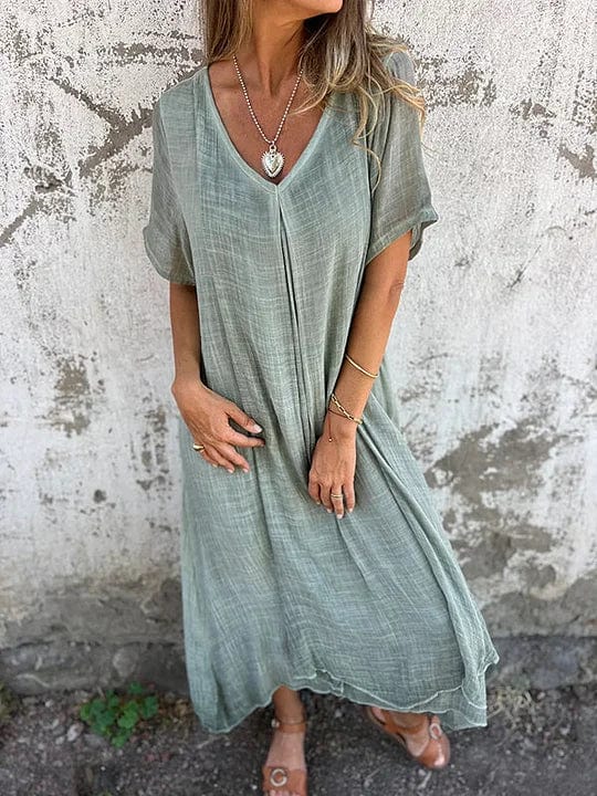 Robe midi Elva à col V en Bleu | Confort luxueux et élégance intemporelle tra