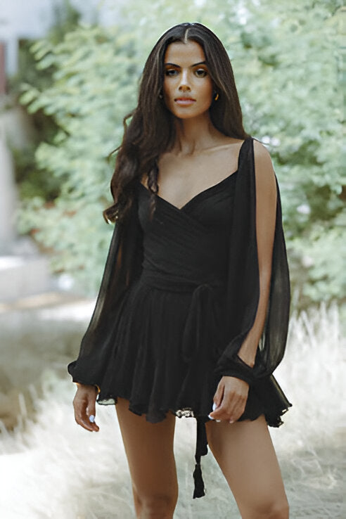 Robe d'été Emily à col V en Noir - Élégance estivale et style chic pour toutes les occasions