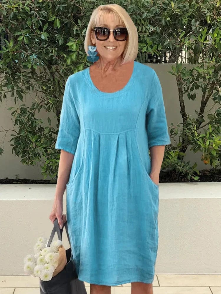 Robe d'été Florine Bleu avec poches pour femme, confort léger et style décontracté