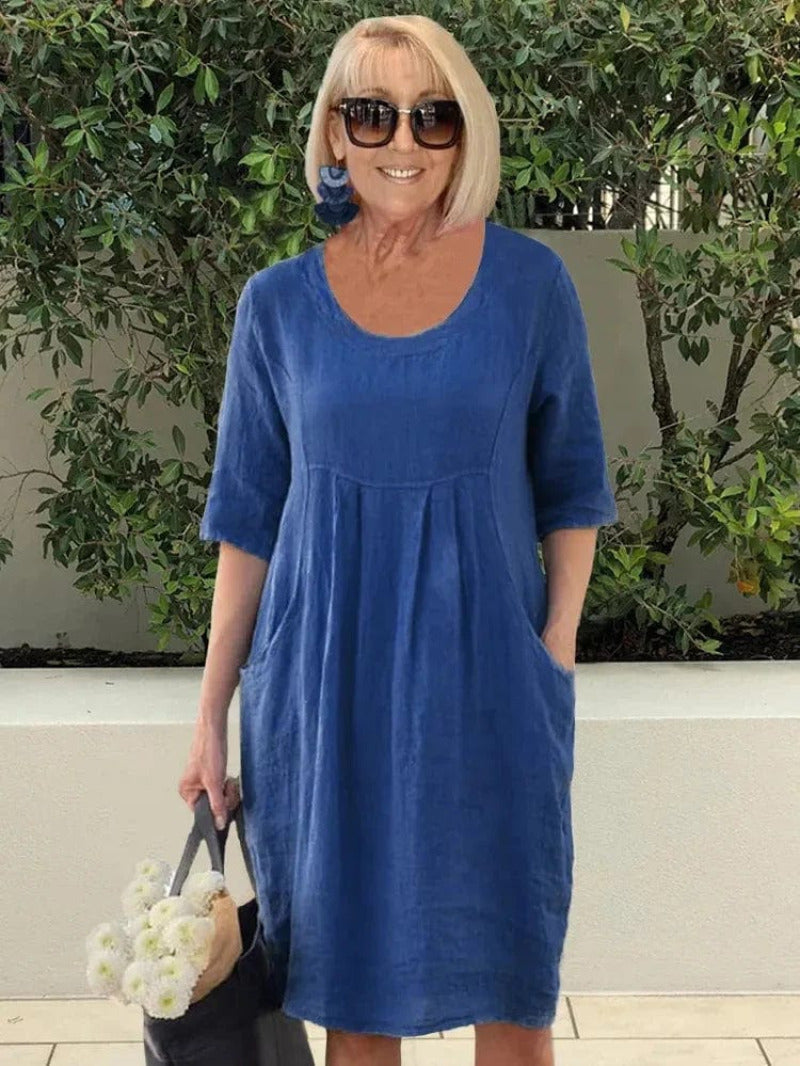 Robe d'été Florine Bleu marine avec poches pour femme, confort léger et style décontracté