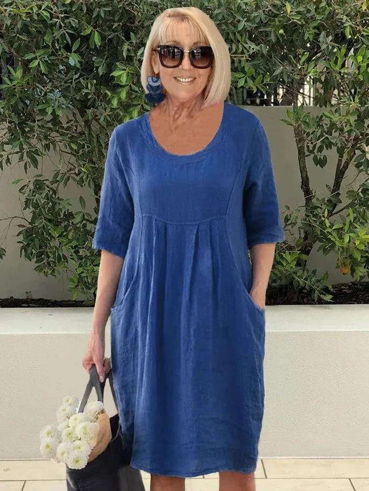 Robe d'été Florine Bleu marine avec poches pour femme, confort léger et style décontracté