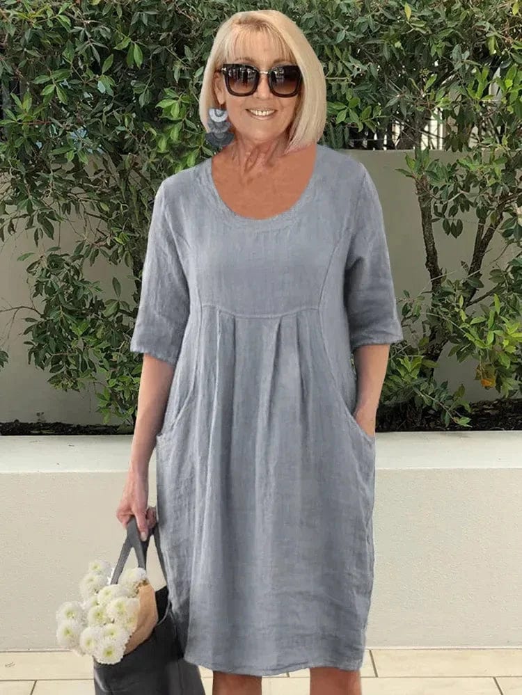 Robe d'été Florine Gris avec poches pour femme, confort léger et style décontracté