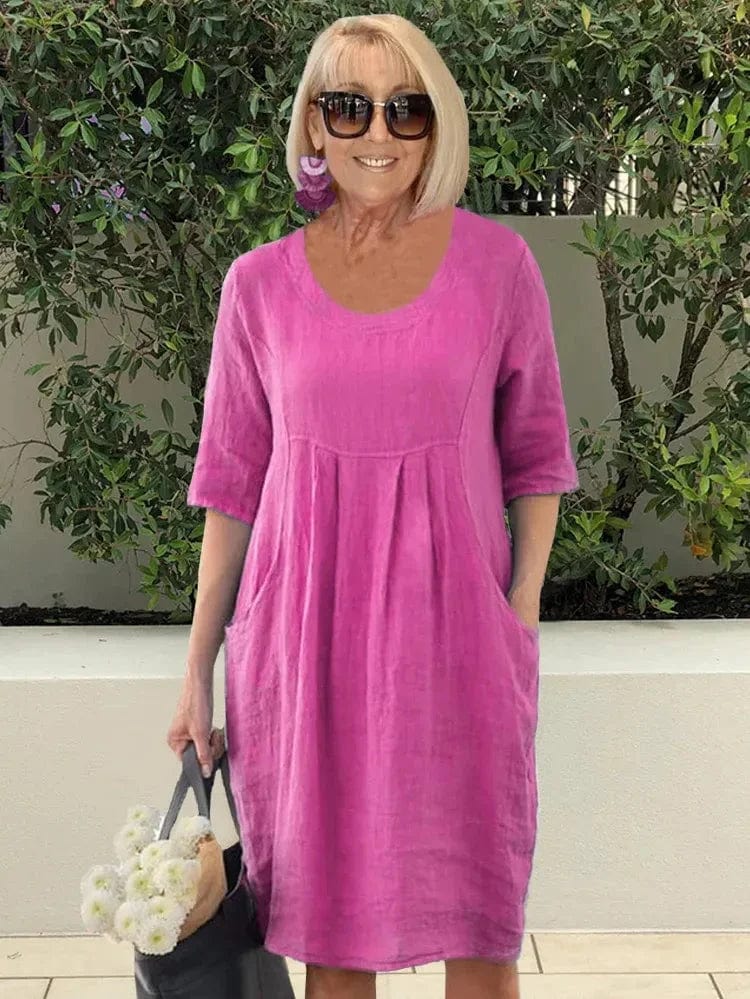 Robe d'été Florine Rose avec poches pour femme, confort léger et style décontracté
