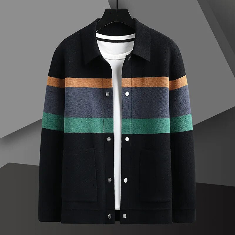 Cardigan en maille jacquard Noir distinct, vêtement fait main et pull doux tr