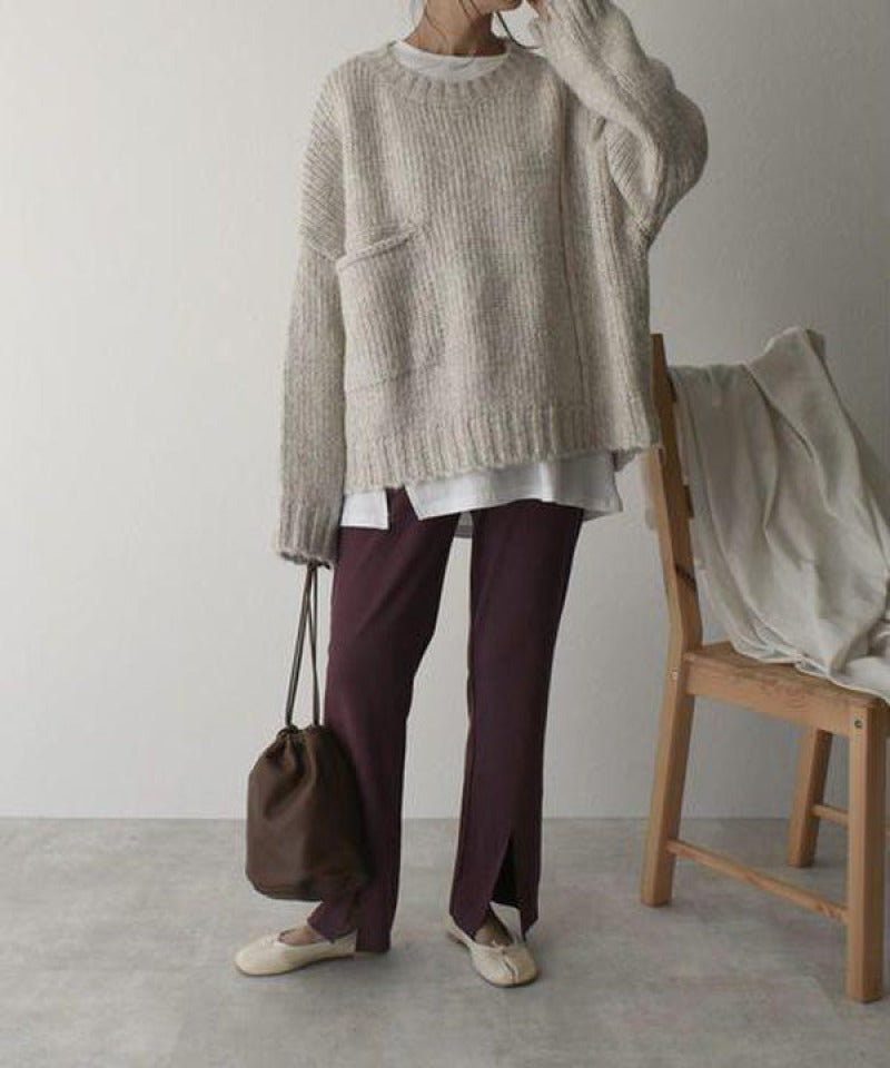 Pull oversize en maille Hazel pour femmes, poche ivoire et maille luxueuse, mode douillette