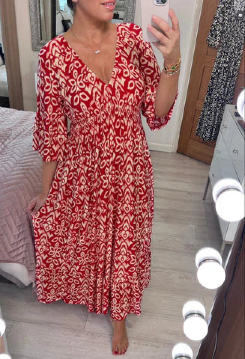 Robe Aria décolleté en V en polyester, confort et élégance féminine