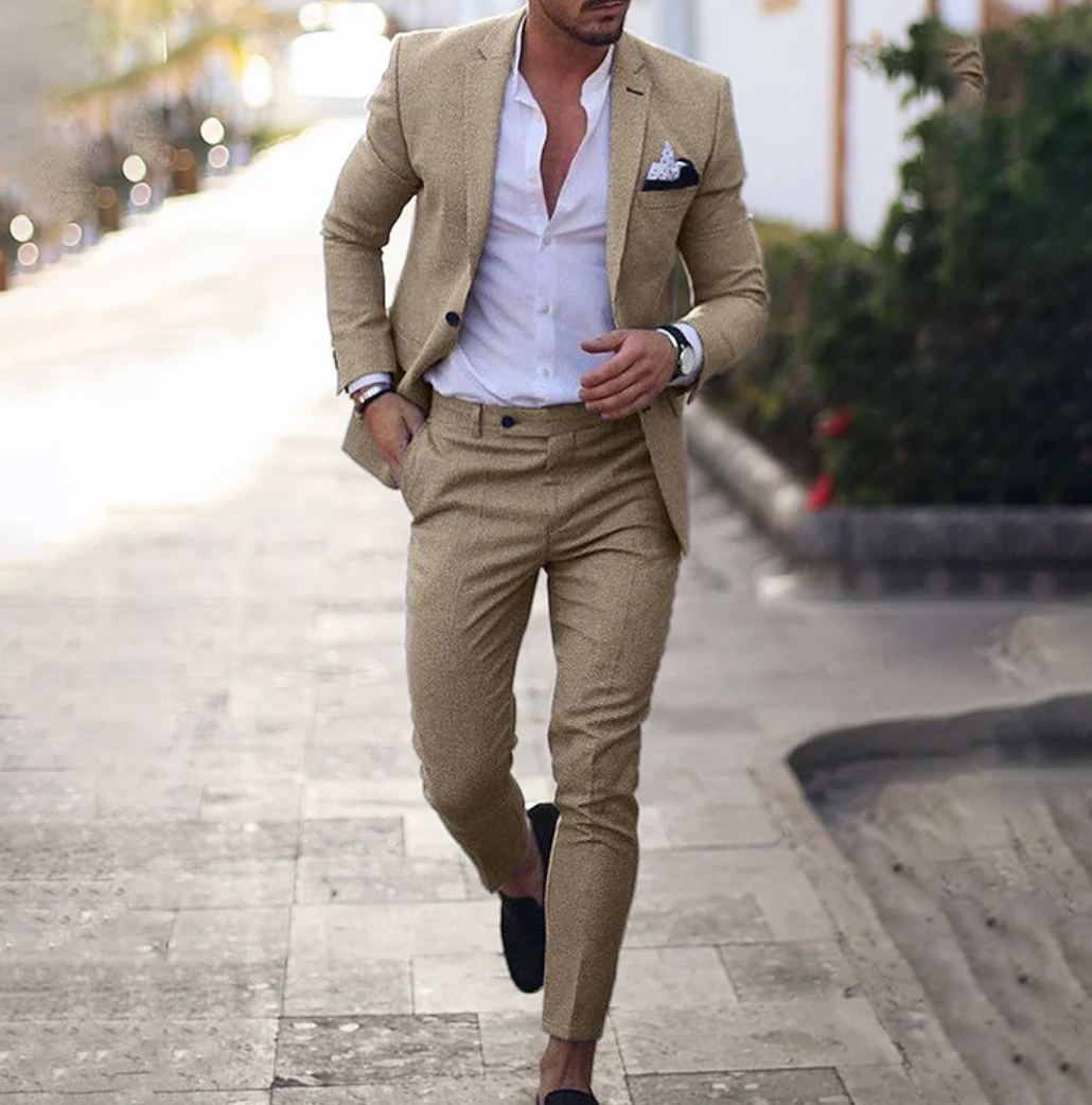 Blazer et pantalon assortis beige - Confort luxueux et mode décontractée dog trav