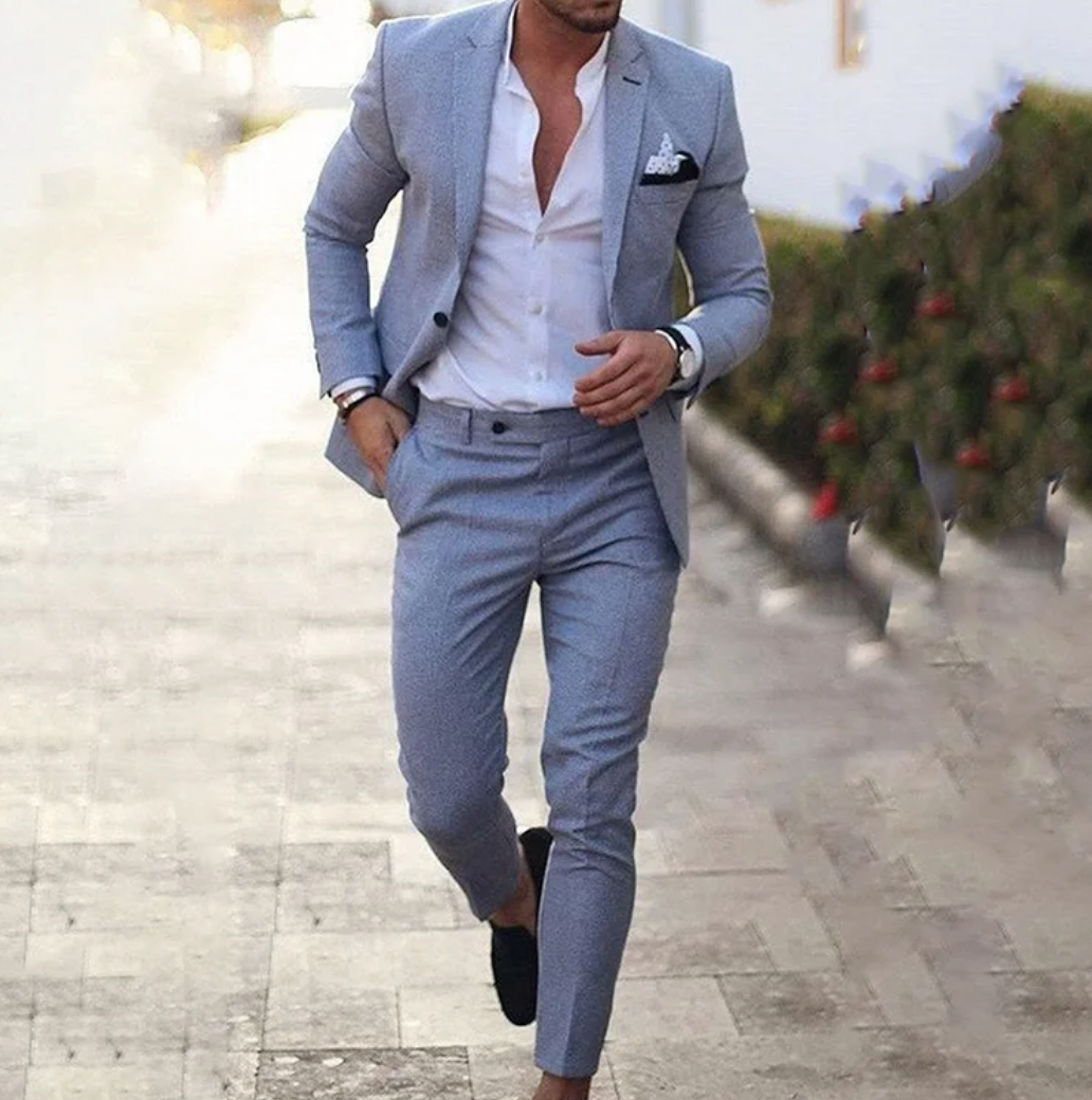 Blazer et pantalon assortis gris - Accessoires stylés et coupe sur mesure dog tra
