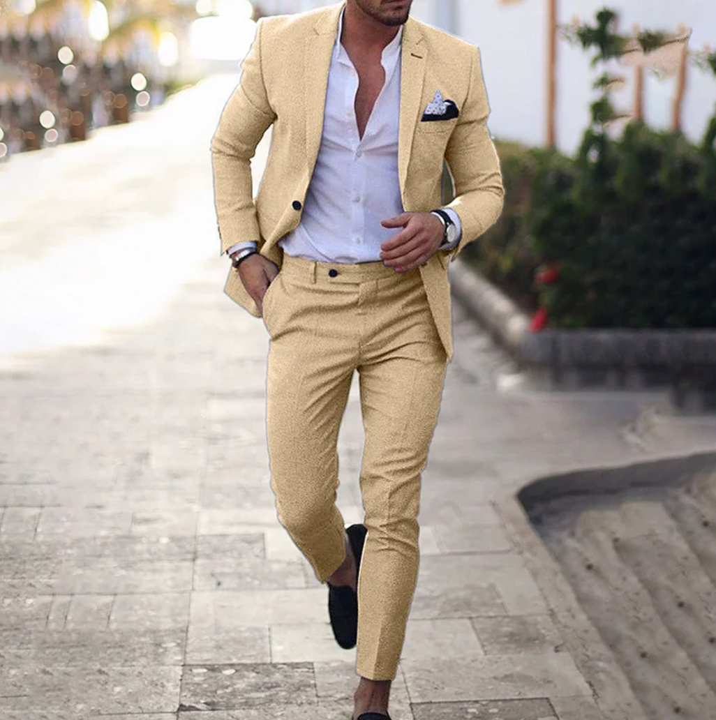 Blazer et pantalon assortis kaki - Style élégant et confort luxueux