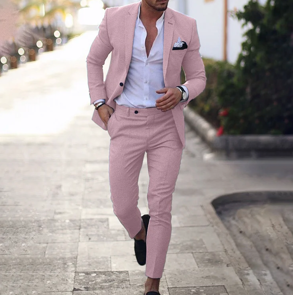 Blazer et pantalon assortis rose - Accessoires stylés et mode décontractée dog tr