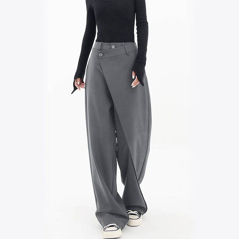 Pantalon large Julia gris foncé coupe asymétrique style rétro l