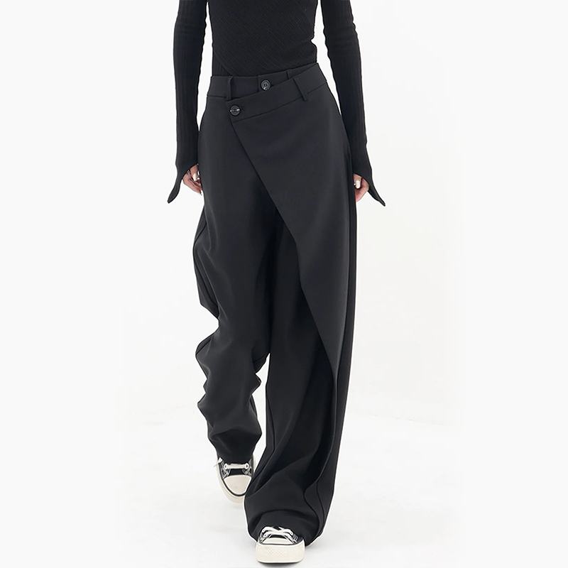 Pantalon large Julia noir coupe asymétrique style rétro leak-pr