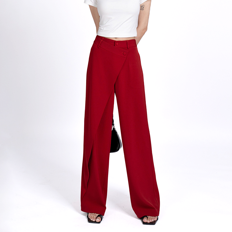 Pantalon large Julia rouge coupe asymétrique style rétro leak-p
