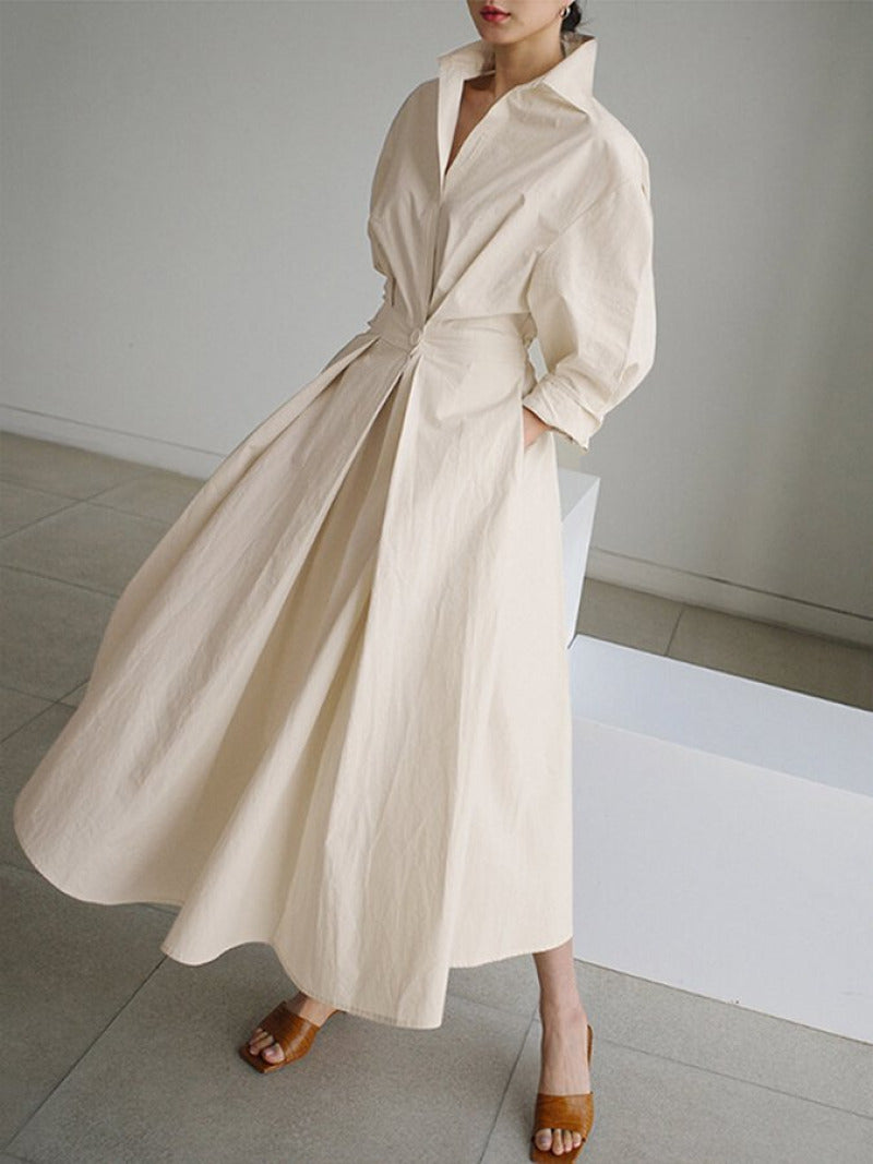 Robe longue Juliette beige pour femmes avec poches pratiques et confort ultime do