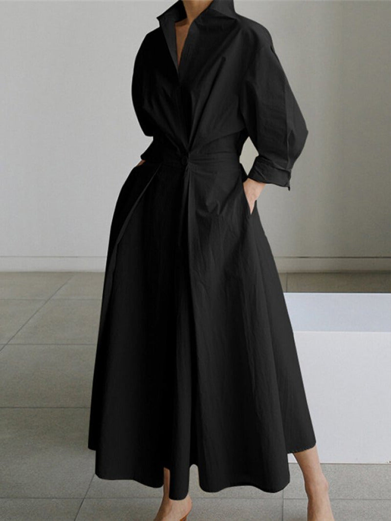 Robe longue Juliette noire pour femmes avec poches pratiques et confort ultime do