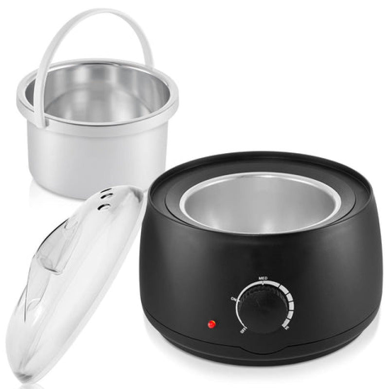 Chauffe-cire électrique de qualité 500 ml avec couvercle transparent, idéal pour une épilation efficace à domicile.