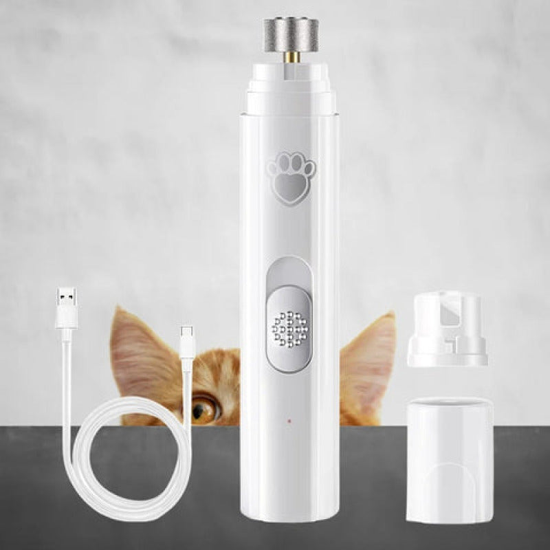 Coupe-ongles électrique de qualité pour animaux, rechargeable, silencieux, avec deux vitesses et design confort.