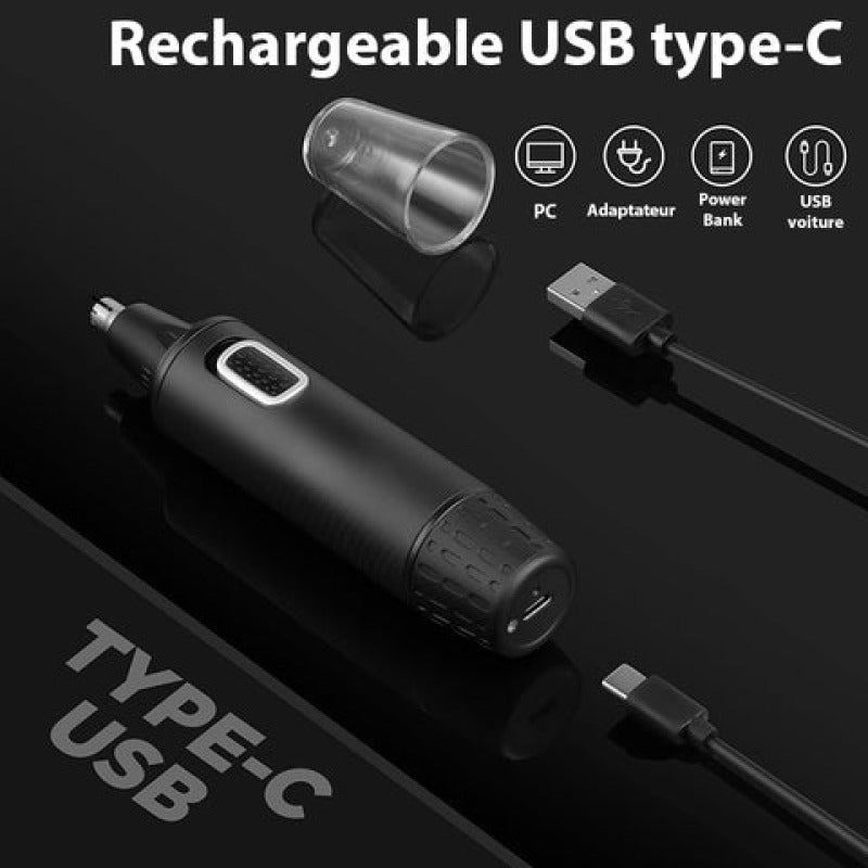 Tondeuse nez de qualité 3-en-1, rechargeable, avec têtes interchangeables pour oreilles et sourcils, design confort.