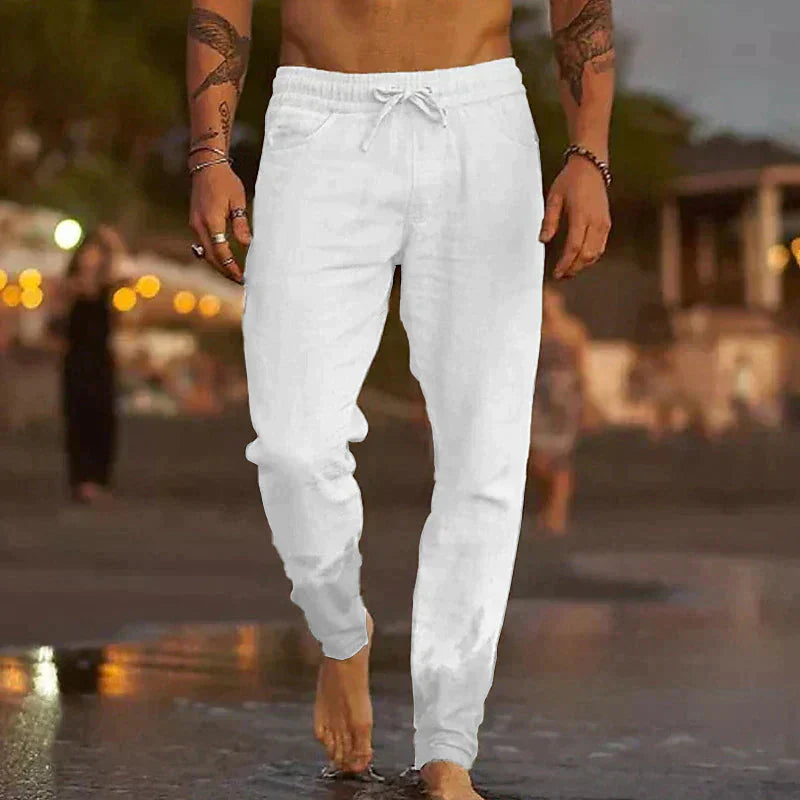 Pantalon Décontracté en Coton et Lin en Blanc pour Homme | Tissu Respirant et Confort Quotidien
