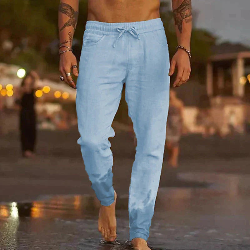 Pantalon Décontracté en Coton et Lin en Bleu Clair pour Homme | Confort Quotidien et Élégance Décontractée