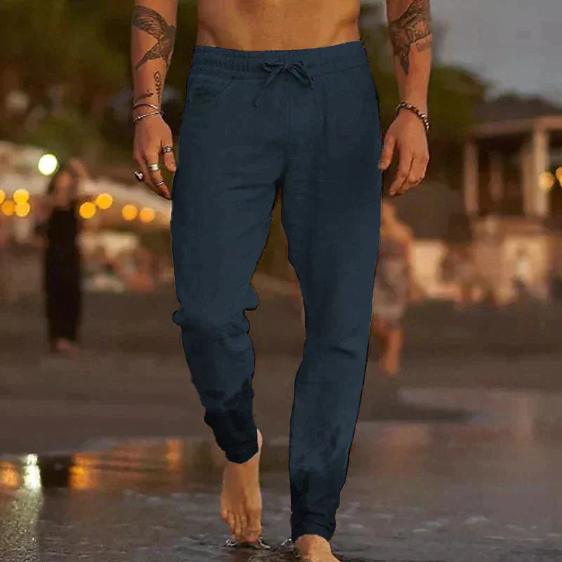 Pantalon Décontracté en Coton et Lin en Bleu Foncé pour Homme | Style Sophistiqué et Garde-Robe Élégante