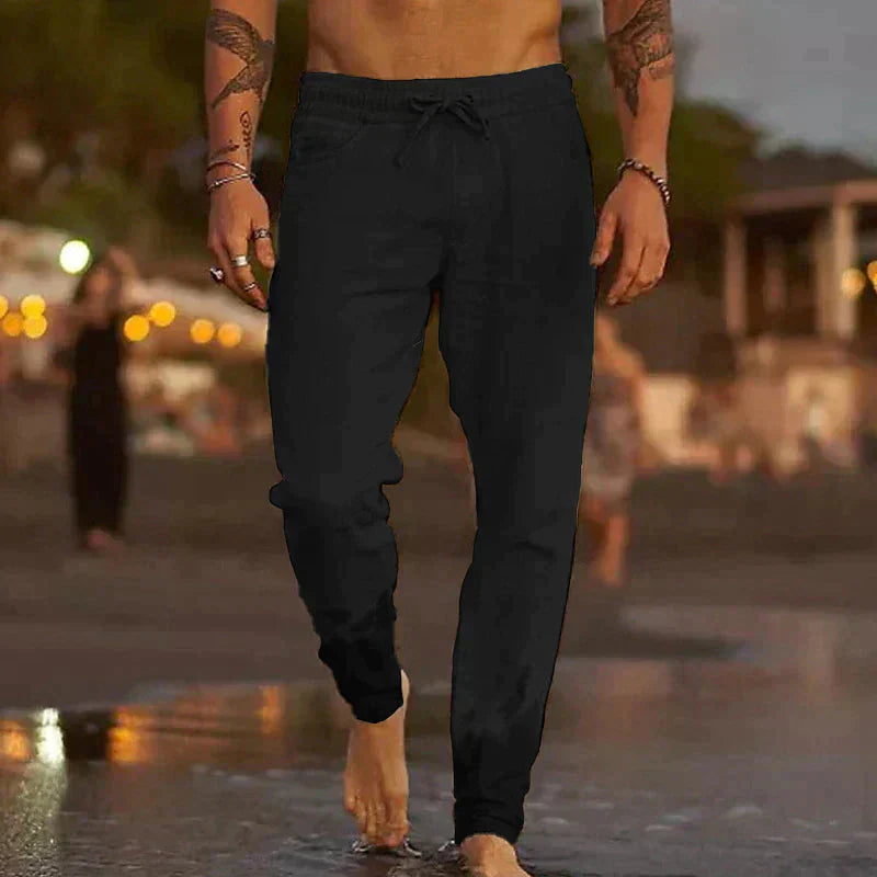 Pantalon Décontracté en Coton et Lin en Noire pour Homme | Coupe Décontractée et Élégance Décontractée