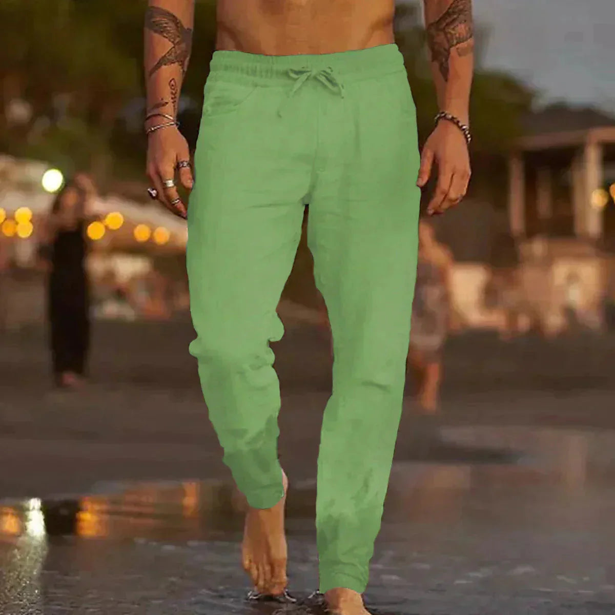 Pantalon Décontracté en Coton et Lin en Beige pour Homme | Style Sophistiqué et Confort Quotidien