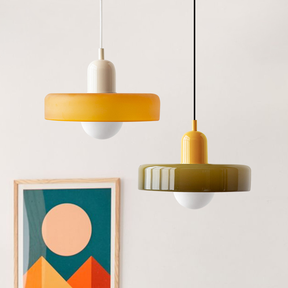 Suspension Bauhaus en Verre Coloré Orange Givré - Éclairage Contemporain trav