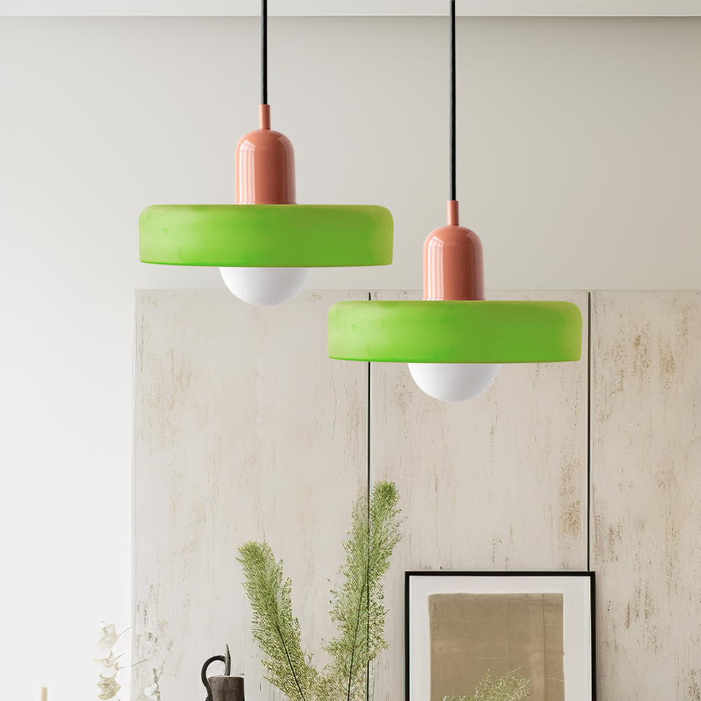 Suspension Bauhaus en Verre Coloré Vert Givré - Éclairage Artistique et Coloré do