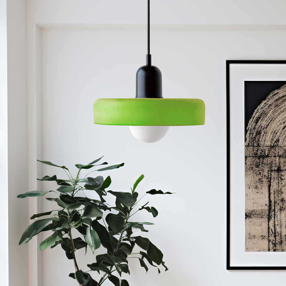 Suspension Bauhaus en Verre Coloré Vert Givré - Éclairage Artistique et Coloré do