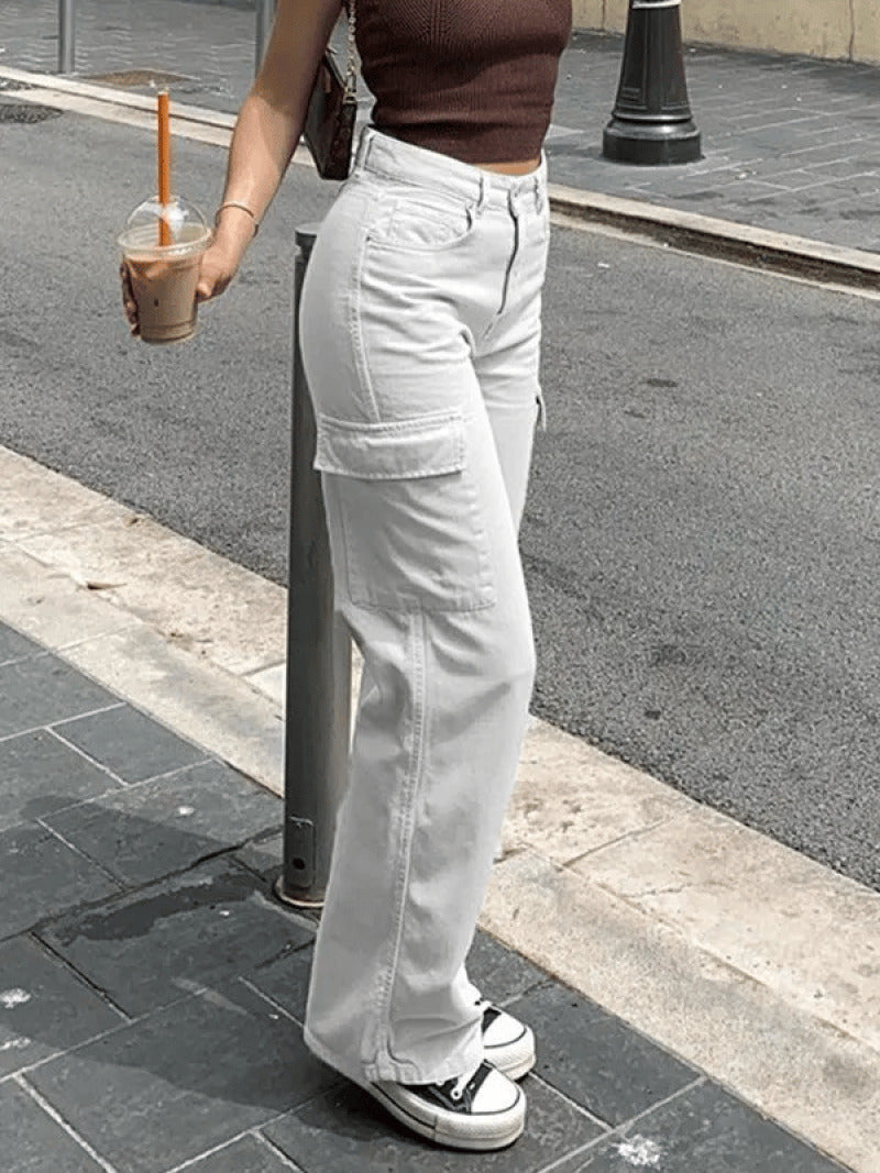 Pantalon cargo Lea en jean ajusté couleur Blanc - Confort et style décontracté pour une polyvalence maximale