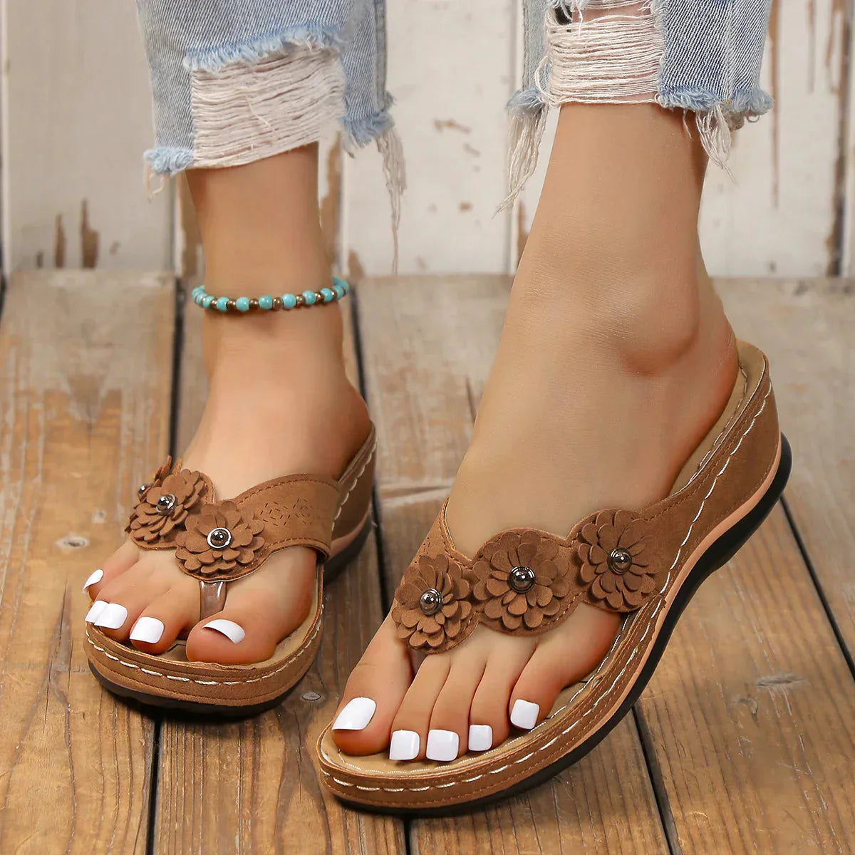 Sandales à Fleurs Vintage Leni | Confort Floral et Élégance Florale