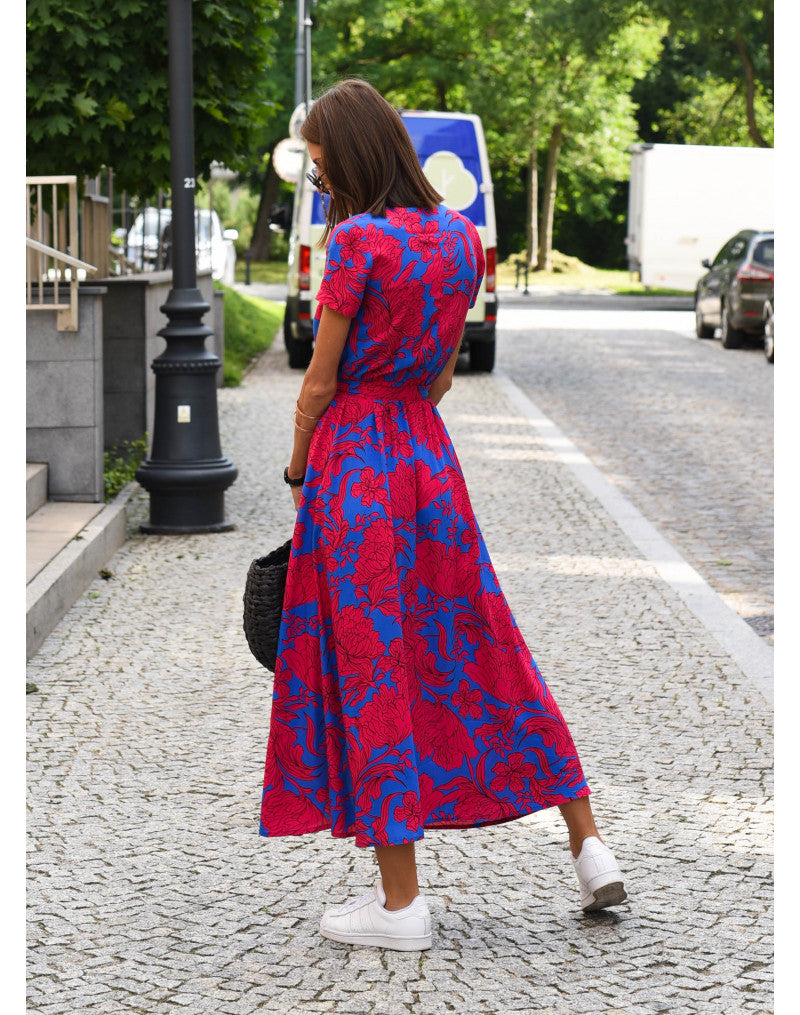 Robe midi Liora à col en V et imprimé floral pour femme élégante
