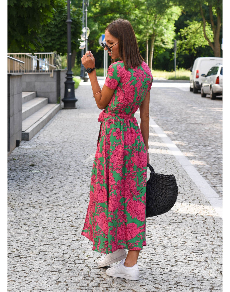 Robe midi Liora à col en V et imprimé floral pour femme élégante