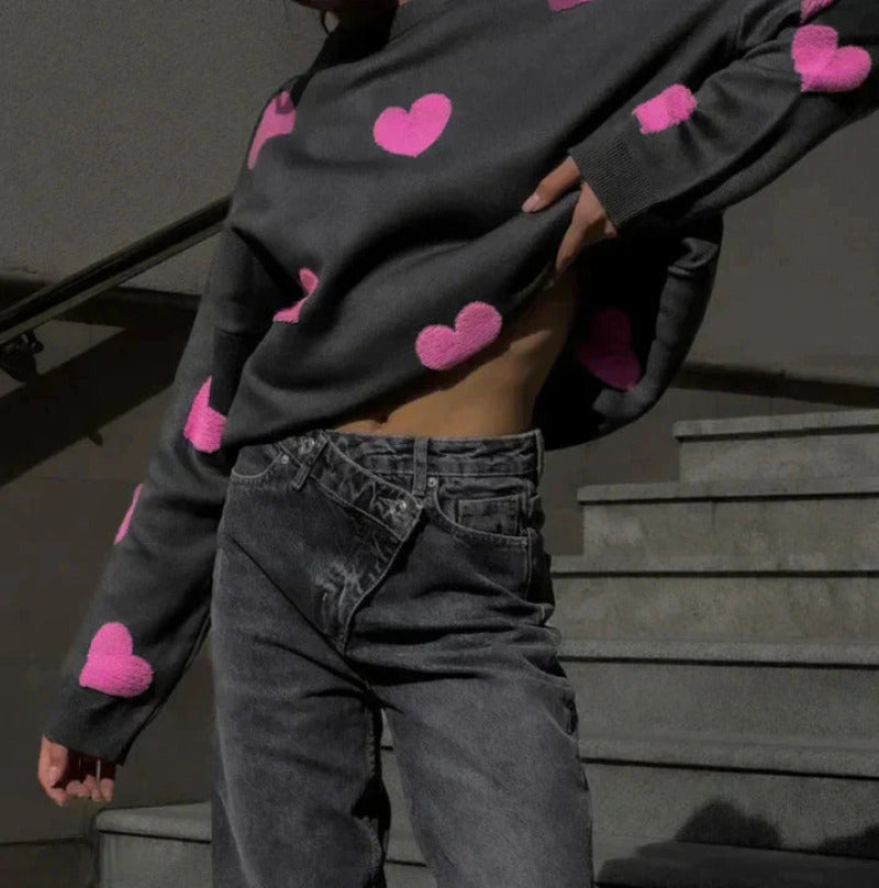 Pull coeurs en tricot doux pour un style féminin et élégant lea