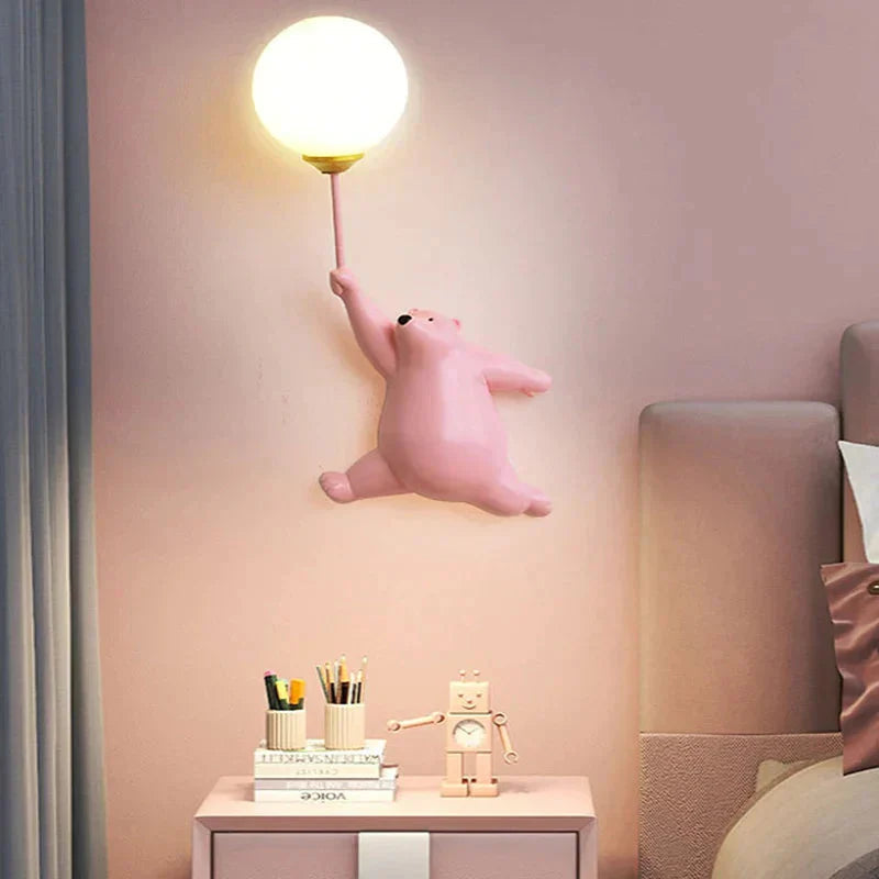 Applique Murale Cartoon Ours Rose - Éclairage Doux pour Enfants