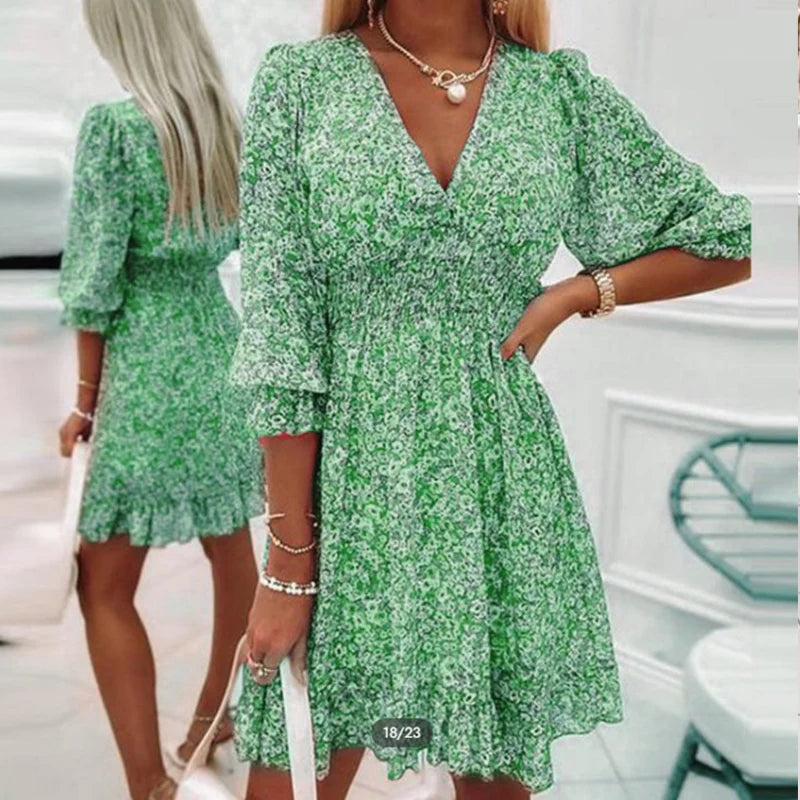 Robe longue à imprimé floral vert pour un style rafraîchissant