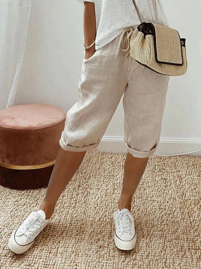 Shorts en coton Manon beige femme, confort et style pour toutes les occasions