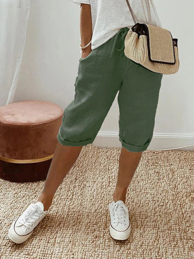 Shorts en coton Manon vert femme, confort et style pour toutes les occasions