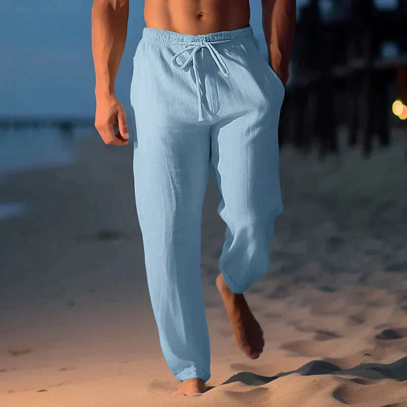 Pantalon d'été en lin Marcel pour hommes en Bleu | Élégance décontractée et mode estivale