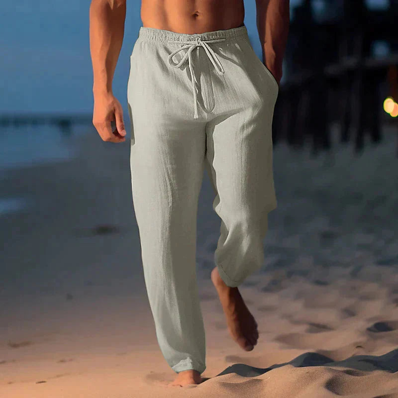 Pantalon d'été en lin Marcel pour hommes en Kaki | Style respirant et confort léger