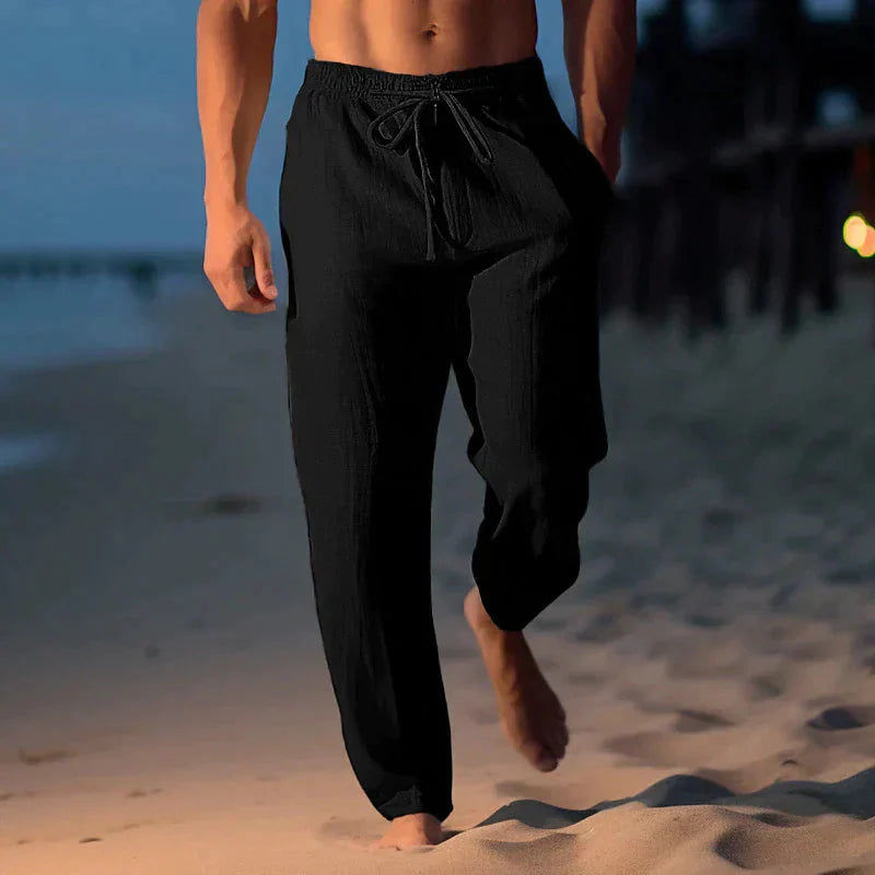 Pantalon d'été en lin Marcel pour hommes en Noir | Polyvalent et style respirant