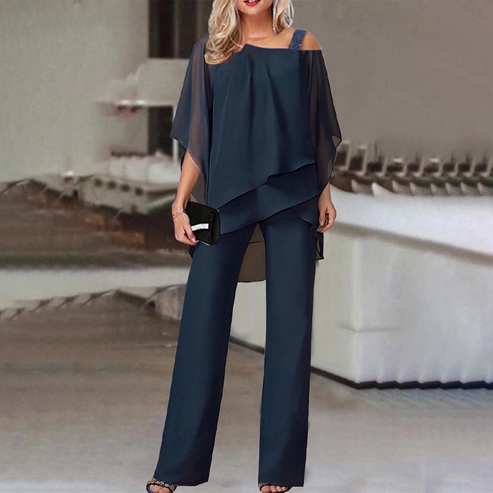 Combinaison à épaules froides pour femmes en bleu foncé - Style chic et polyvalent
