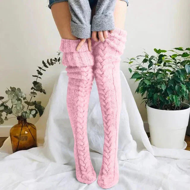 Chaussettes Hautes Tricotées Maya en Rose - Confort et Élégance Hivernale tra