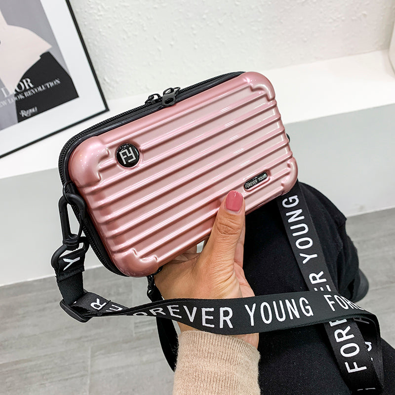 Mini Sacoche Valise FOREVER Rose poudré, léger et robuste avec design vintage dog