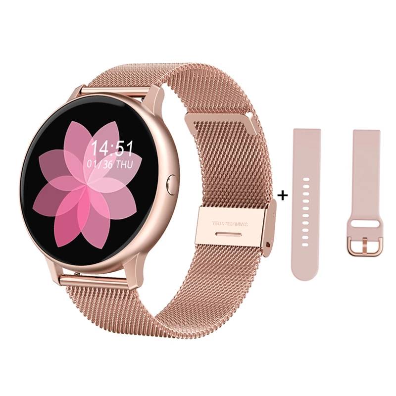 Montre connectée intelligente pour Femme et Homme - Or Neo + bracelet Rose - Design minimaliste, Suivi santé, Écran tactile couleur