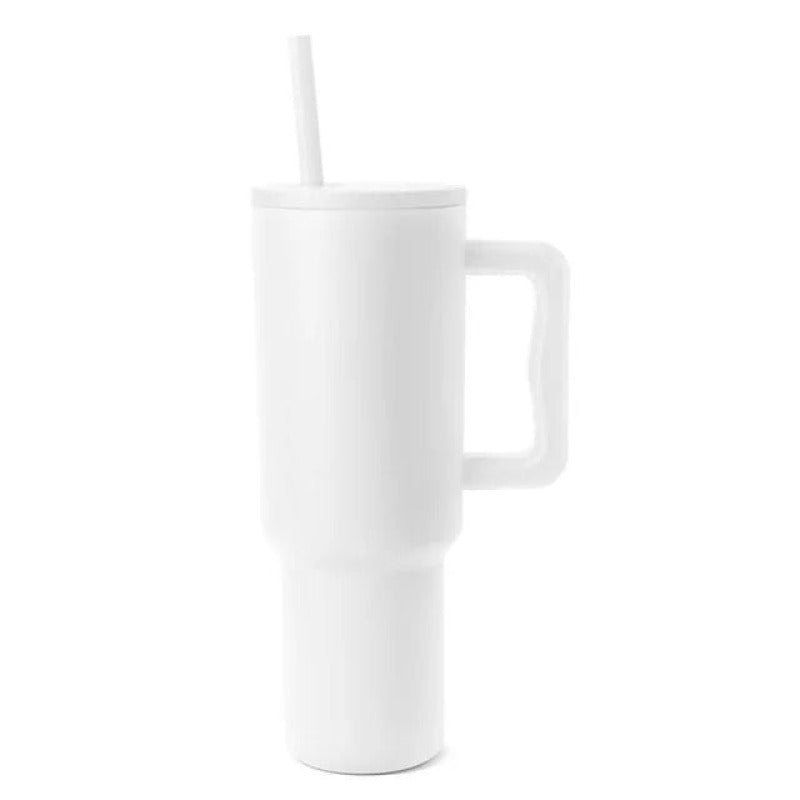 Mug Isotherme avec Paille - Gourde.2L Blanc en Acier Inoxydable Sans BPA | Hydratation Pratique