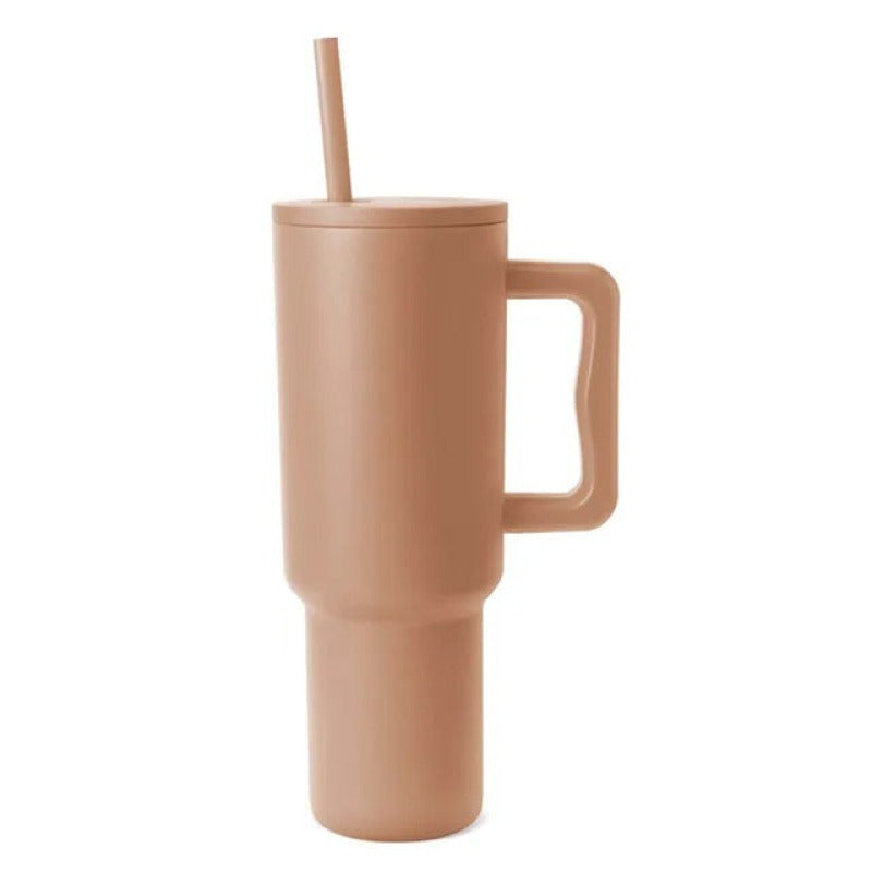 Mug Isotherme avec Paille - Gourde.2L Marron en Acier Inoxydable Sans BPA | Hydratation Pratique