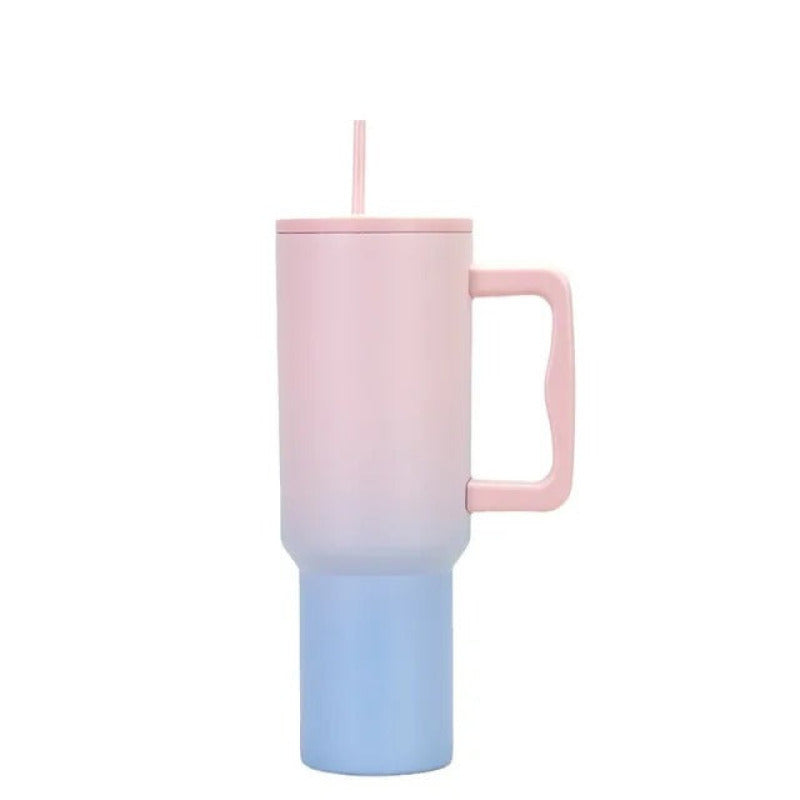 Mug Isotherme avec Paille - Gourde.2L Rose et Bleu en Acier Inoxydable Sans BPA | Hydratation Pratique